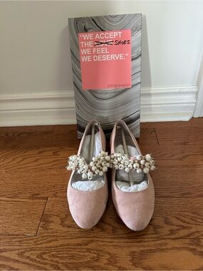 Jeffrey Campbell Blush Pearl-Strap Suede Flats
